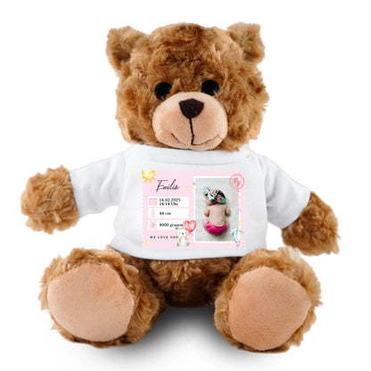 Teddy oder Hase mit Babyfoto & Geburtsdaten (ca. 20cm)