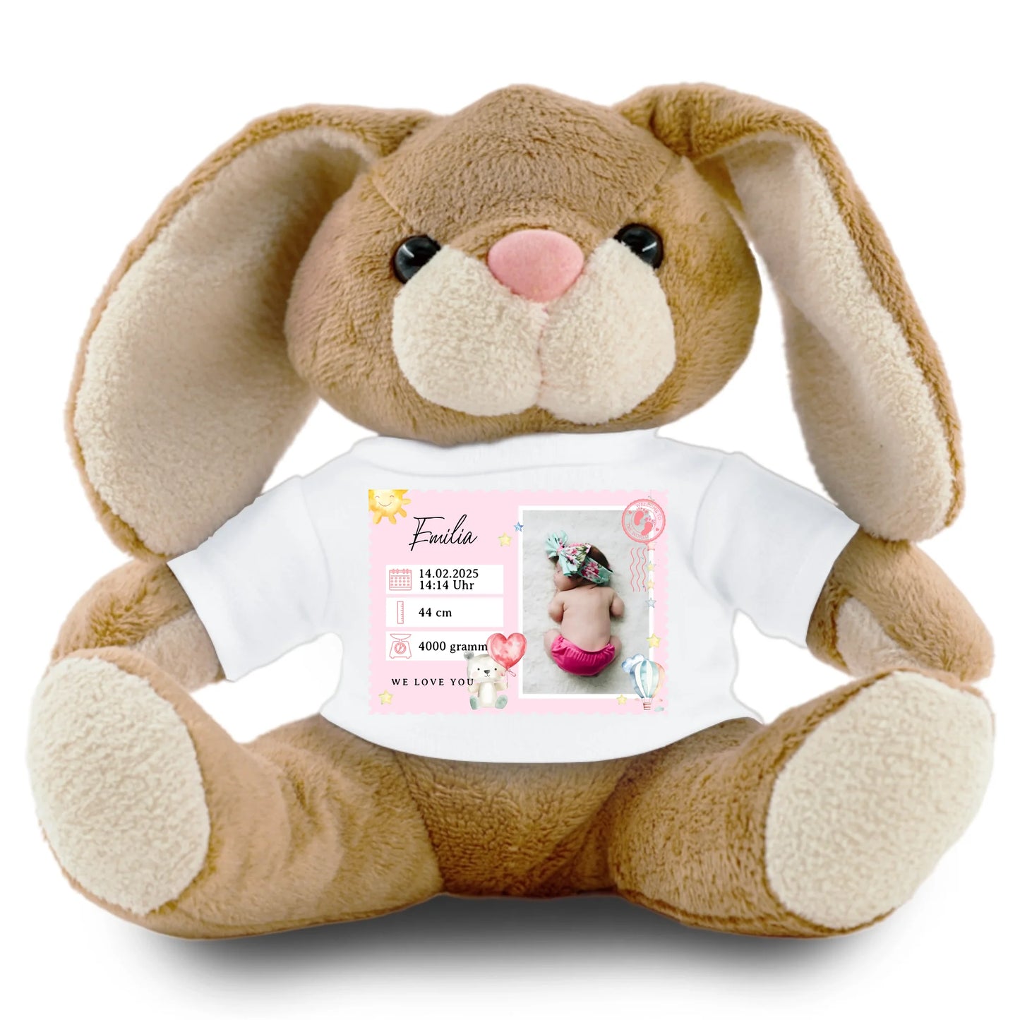 Teddy oder Hase mit Babyfoto & Geburtsdaten (ca. 20cm)